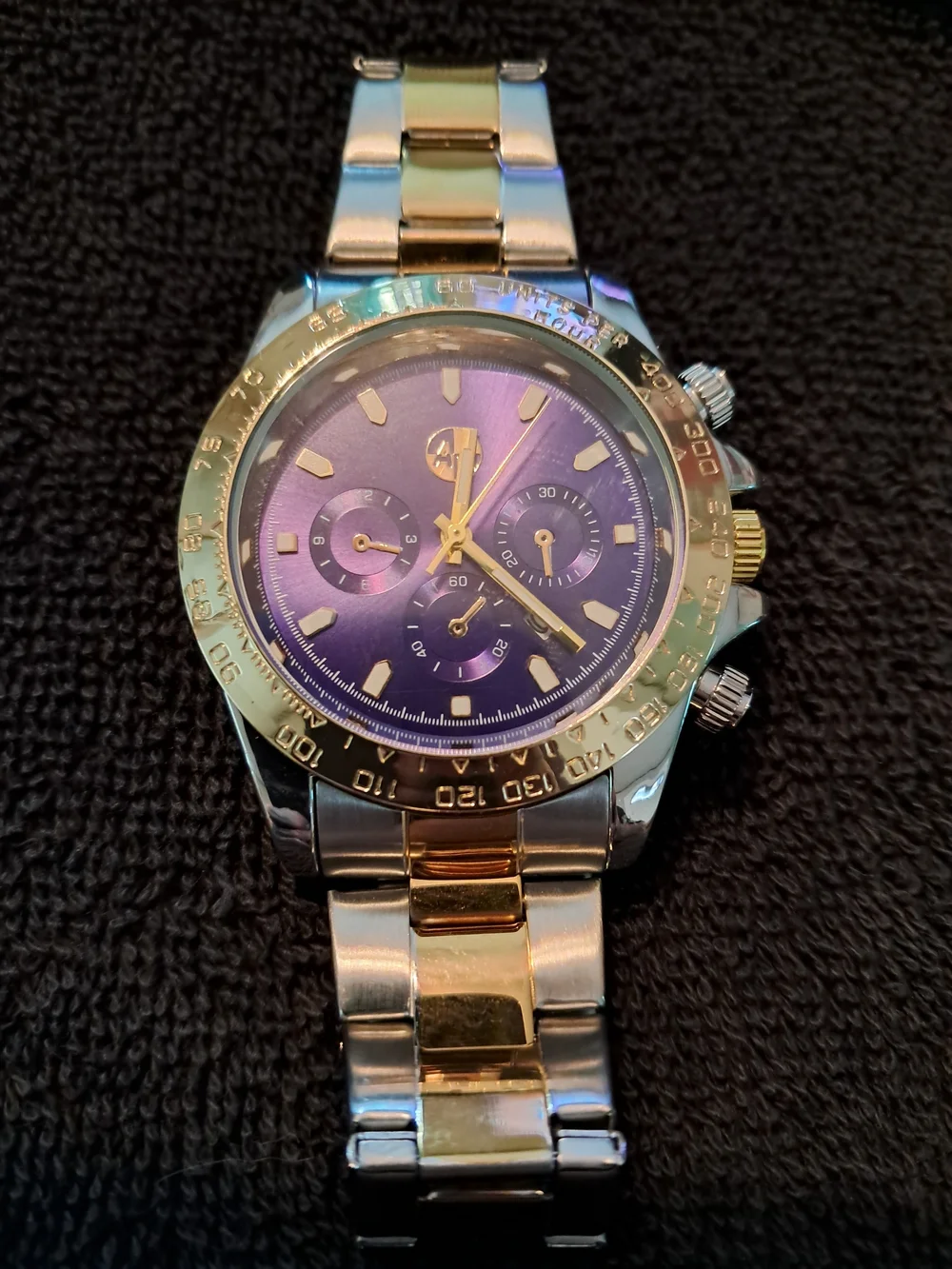 Men's Two-Tone Gold & Silver Chronograph Watch with Purple Dial